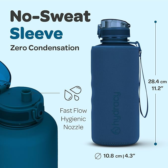 Hydracy Motivational Water Bottle with Time Marker & Fruit Infuser 64 oz | BPA-Free Tritan, Leakproof Flip-Top Lid,No-Sweat Sleeve,Carry Strap,Daily Intake Tracking for Gym,Sports,Outdoors