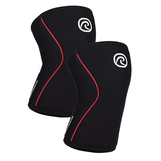 Rehband RX Knee Support for Strength Training & Fitness - 7mm Neoprene Knee Sleeve, Flexible & Non-Slip, Knee Sleeve for Men & Women, Colour:Black/Red - 1 Pair, Size:X-Small