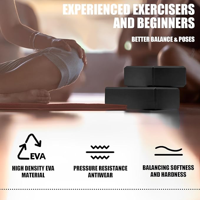 Septo 2 Pcs Yoga Blocks, 9x6x3 Inch Foam Blocks for Pilates | High density EVA foam Yoga Props lightweight non-slip surface for meditation stretching balance training