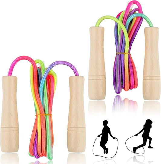Jump Rope for Kids, Lorvain Adjustable Skipping Rope | Kids Jump Ropes with Wooden Handle for Girls Boys, Weighted Jumping Ropes for Fitness Workout Exercise Outdoor Fun Activity