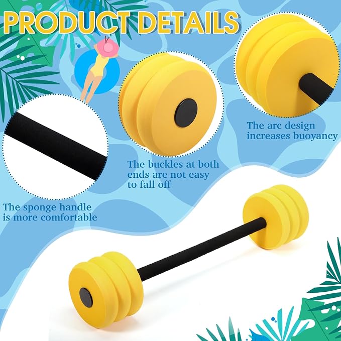 Soulchen Long Aquatic Exercise Dumbbells Pool Exercise Foam Water Weights Dumbbell Aquatic Pool Barbells with High Density EVA Foam for Swim Water Aerobics Workouts Loss