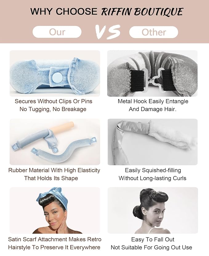 Classic Heatless Curls Overnight Rods - Upgraded Directional Grip Velvet Heatless Hair Curler to Sleep in No Heat Heatless Curling Flexi Rods Foam Hair Rollers for Blowout Look Medium & Long Hair