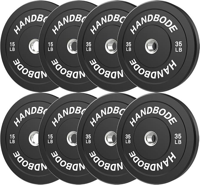HANDBODE 2-Inch Weight Plates High Bounce, Olympic Bumper Plate Set 45/100/160/190/260/300lb, Colored Weight Plates Set for Home Gym, Barbell Weights Rubber Strength Training Plate for Weight Lifting