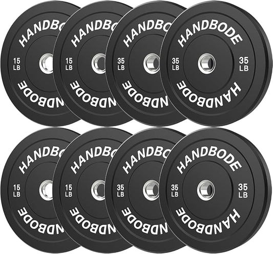 HANDBODE 2-Inch Weight Plates High Bounce, Olympic Bumper Plate Set 45/100/160/190/260/300lb, Colored Weight Plates Set for Home Gym, Barbell Weights Rubber Strength Training Plate for Weight Lifting