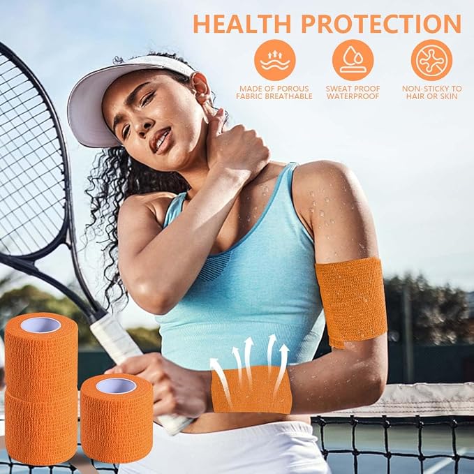 KISEER 15 Pack 2 Inch x 5 Yards Orange Self Adhesive Bandage Breathable Cohesive Bandage Wrap Rolls Elastic Self-Adherent Tape for Stretch Athletic, Sports, Wrist, Ankle