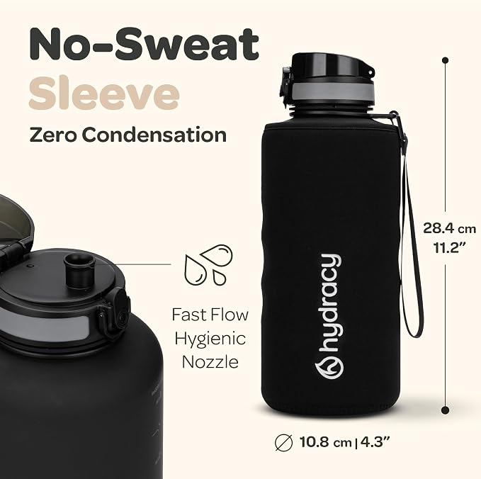 Hydracy Motivational Water Bottle with Time Marker & Fruit Infuser 64 oz | BPA-Free Tritan, Leakproof Flip-Top Lid,No-Sweat Sleeve,Carry Strap,Daily Intake Tracking for Gym,Sports,Outdoors