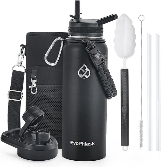 Insulated Water Bottle 40 oz with Carrier Bag, Black | Stainless Steel, Vacuum Insulated Keep Cold 48 Hrs, Large Metal Water Jug, For Travel, Sport, Gym, Hiking