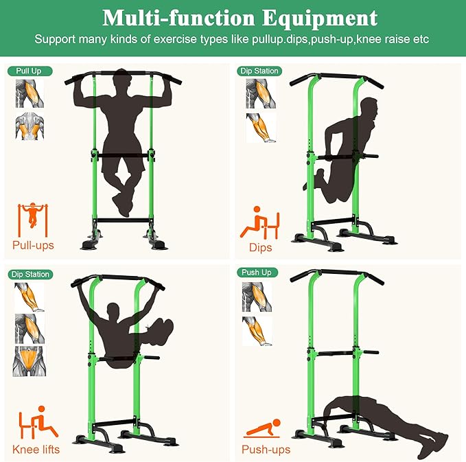 DlandHome Power Tower Pull Up Bar Dip Station,Adjustable Height Dip Stand | Multi-Function Fitness Equipment for Strength Training Home Gym,Stable Steel Frame for Pull Ups Dips Push Ups,Supports 330LBS