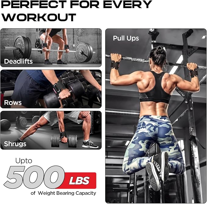 Weight Lifting Hooks for Men & Women – Heavy Duty Gym Hooks with 8mm Padded Wrist Support Grips to Lift Heavier, Reduce Grip Fatigue & Improve Performance for Deadlifts, Pull Ups & Rows, Pair of 2