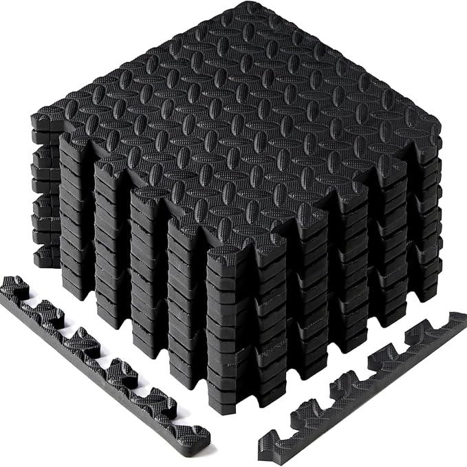 Yes4All EVA Interlocking Mats, Puzzle Floor Tiles, Foam Floor Padding with Border for Furniture, Home Space, Living Room, Garage 11 SQFT