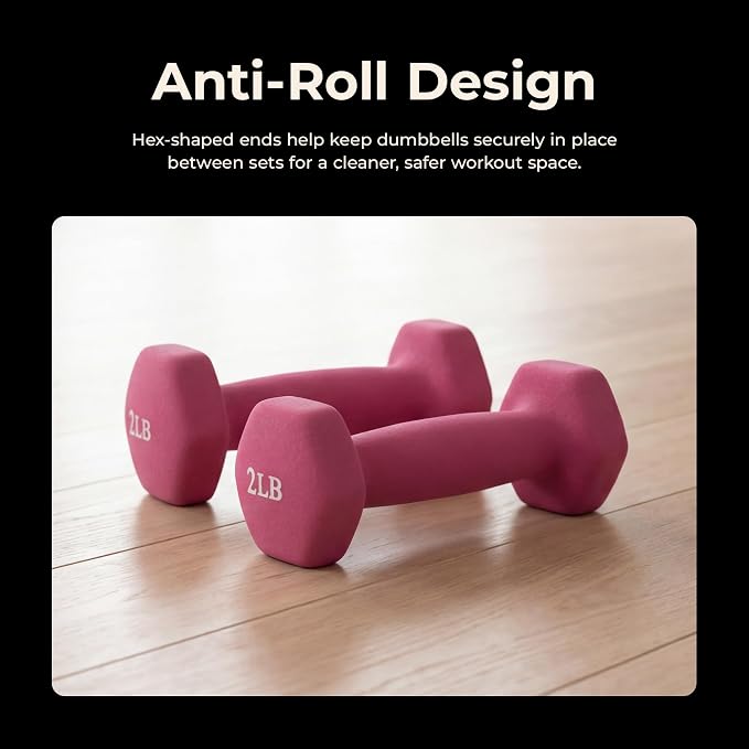 Sunny Health & Fitness Neoprene Hex Dumbbell for Home Gym 2-10 lb Pair | Strength & Cardio Weights, Muscle Toning, Yoga, Pilates & Rehab, Secure Grip, Home Workouts, 2, 5, 8, 10 lb Pairs
