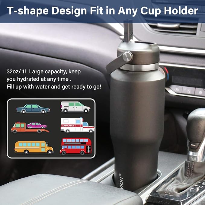 HYDROWION Water Bottle Stainless Steel,Vacuum Insulated Leak Proof Tumbler 32oz with Straw Lid, Spout Lid and Flex Cap(Cold for 48 Hrs, Hot for 24 Hrs), Fit in Any Car Cup Holder, Moss