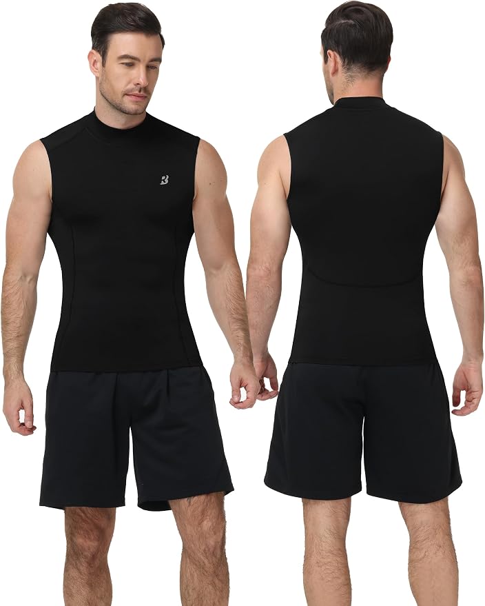Roadbox Men's Compression Tank Top, Mock Turtleneck Sleeveless Shirt, Fitted Athletic Base Layer for Gym Workout