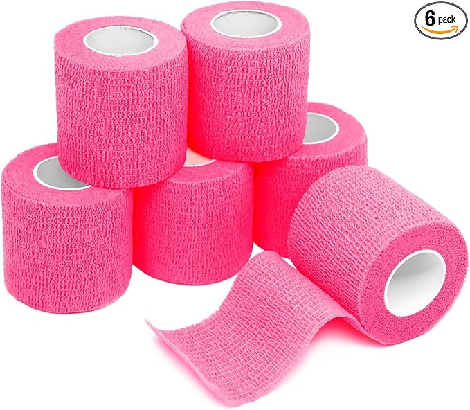FriCARE Self Adhesive Bandage Wrap, Medical Tape in First Aid Kit, Pink | Elastic Cohesive Bandages for Sports/Vet/Wrist Ankle Wounds, 2 Inches X 5 Yards, Latex-free 6 Rolls