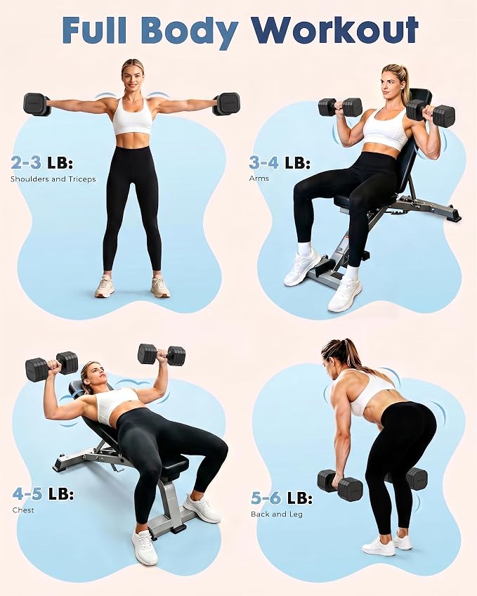 Equipro Hand Weights for Women at Home 6 LBS Adjustable Dumbbell Set of 2, Fast Adjust Dumbbells with TPU Soft Rubber Handle for Home Gym Exercise Training
