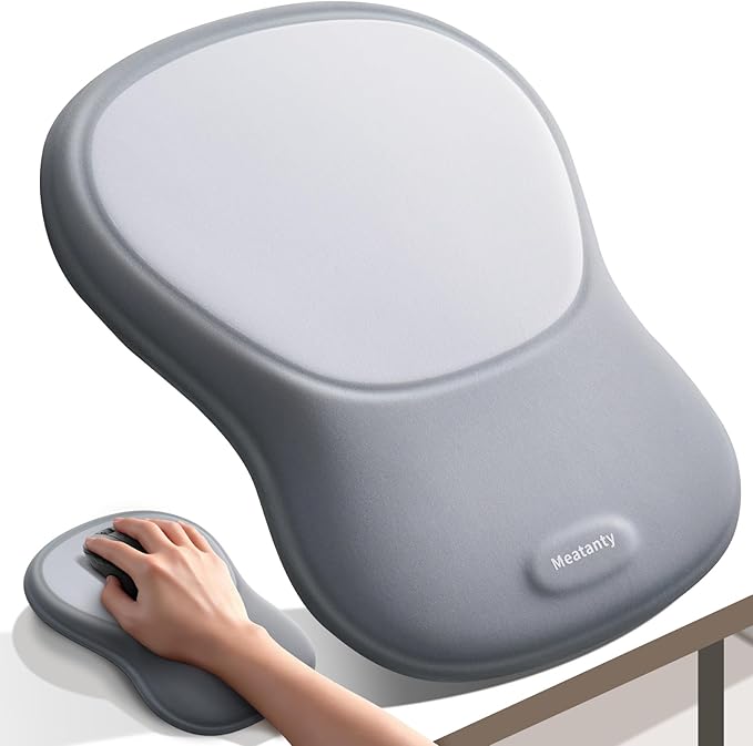 Meatanty Mouse Pad with Wrist Rest, Ergonomic Mouse Wrist Support, Desk Mouse Mat Computer Accessories, Soft Memory Foam Palm Hand Pain Relief, Non-Slip Laptop Cushion, Office Home Gaming School-Gray