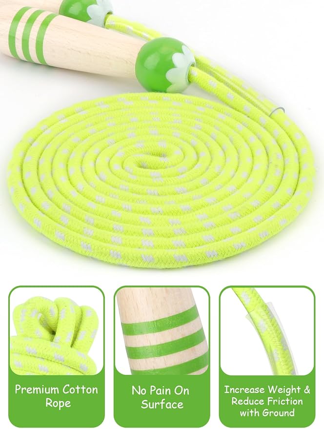 Jump Rope for Kids, Lorvain Adjustable Skipping Rope | Kids Jump Ropes with Wooden Handle for Girls Boys, Weighted Jumping Ropes for Fitness Workout Exercise Outdoor Fun Activity