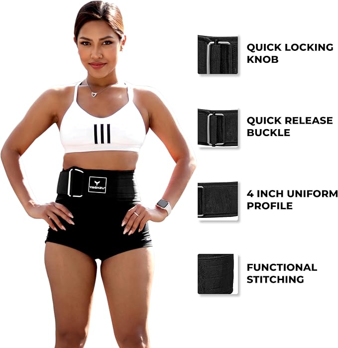 Quick Locking Weight Lifting Belt - Adjustable Lifting Belt for Powerlifting, Squat, Deadlift and Back Support, 4 inch Gym Belt for Men and Women
