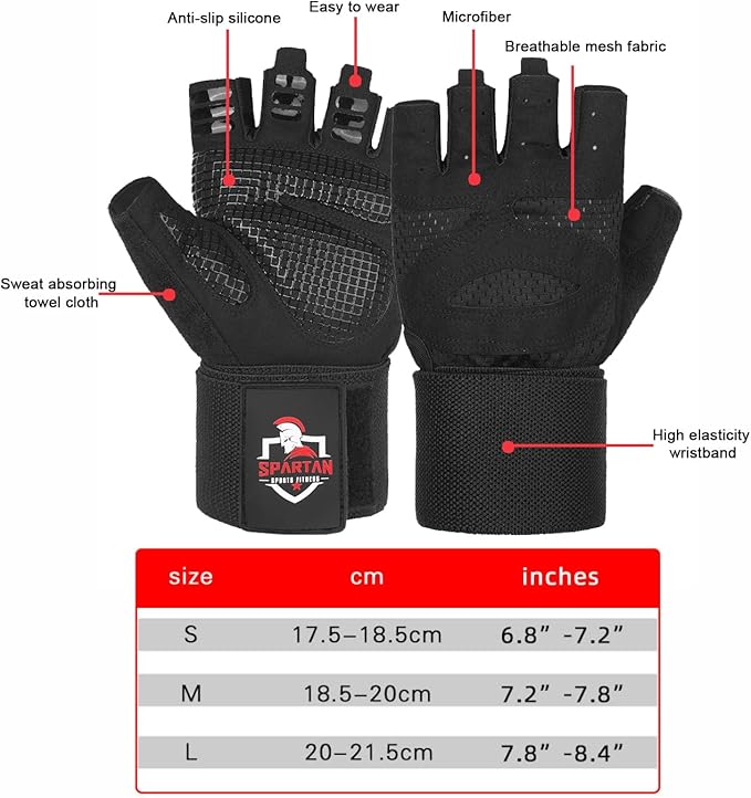 Spartan Gym Gloves for Men & Women – Weight Lifting Gloves with Wrist Support, Full Palm Protection, Breathable Non-Slip Grip for Weightlifting, Workout, Training, Fitness, Crossfit, Exercise