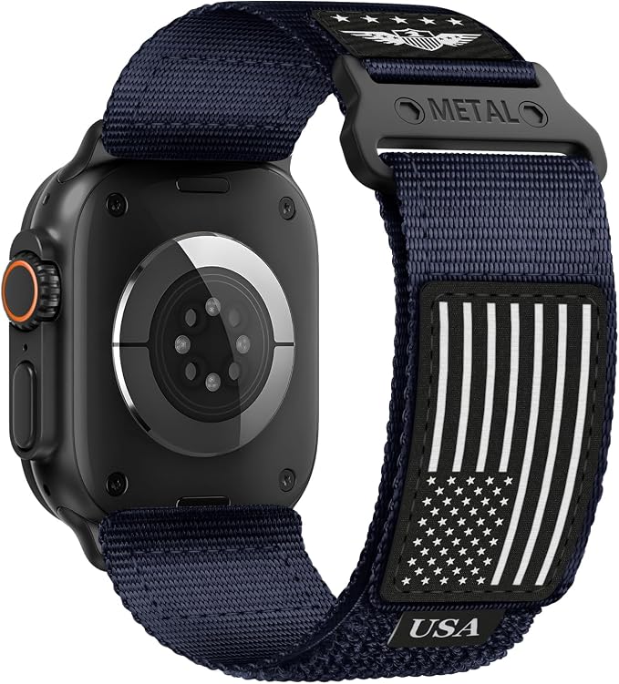 Rugged Nylon for Apple Watch Band for Men Series 11/10/9/8/7/6/SE/5/4/3/2/1 iWatch Bands Man,Soft Woven Adjustable Stars-Stripes Flag Wristbands Strap for Apple Watch SE 3/2/1 42mm 41mm 40mm 38mm