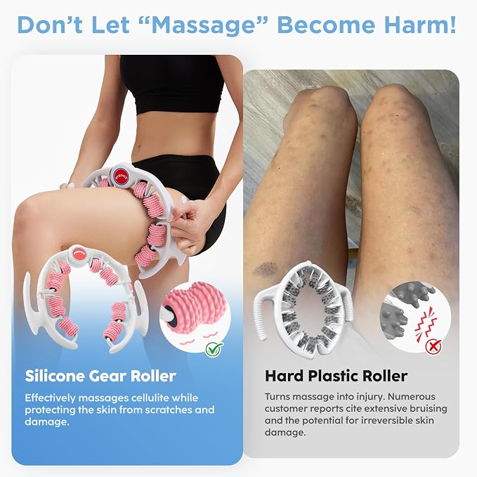 Cellulite Massage Tool - Lymphatic Drainage Massager - Muscle Roller, Deep Fascia Massage, Dimpled Skin Removal, Legs/Thighs/Buttocks, Anti-Cellulite Roller, Smooth Skin (14 Wheel - Pink)
