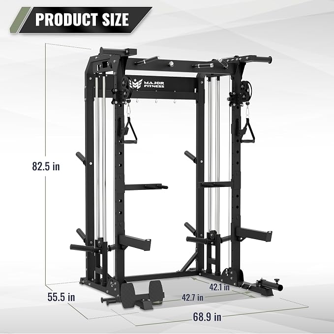 MAJOR FITNESS F22 Power Rack, 1600lbs All-in-One Squat Rack with Dual Pulley System, Heavy-Duty Steel Frame, Attachments & Storage for Home Gym Strength Training