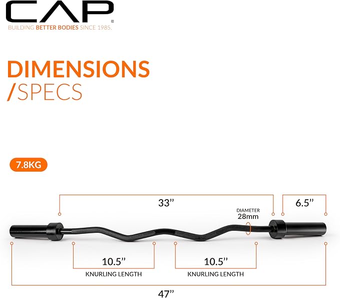 CAP 47" Olympic EZ Curl Bar | Heavy Duty Solid Steel, 200 lb Capacity