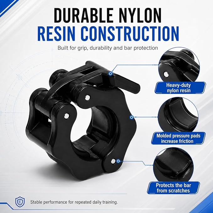 1 Inch Barbell Clamps 2 Pack Quick Release Collars For Standard Bar | Secure Non-Slip Grip, One-Hand Quick Release, High-Strength Nylon, Anti-Slip Rubber Pads