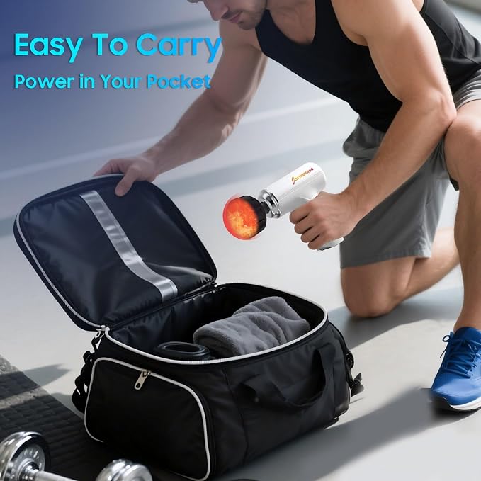 Massage Gun with Heat, Powerful Warming Massage, Home & Travel,White | Massage Gun with Heat, Powerful Heated Massage, Quiet Portable Massager for Home & Travel, Lightweight Design,