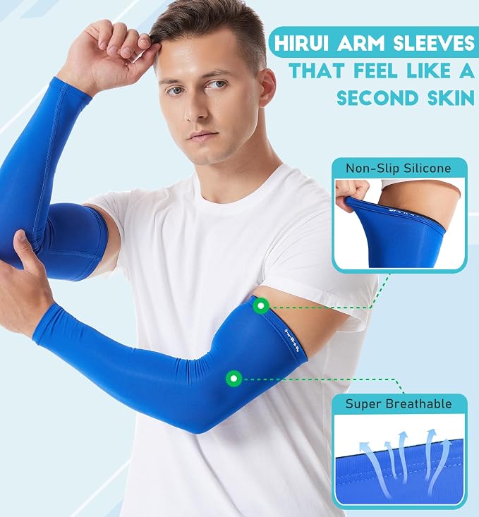 HiRui Arm Compression Sleeves for Men Women Youth, UV Protection 20-30mmHG Support Tattoo Cover, Breathable Moisture-Wicking