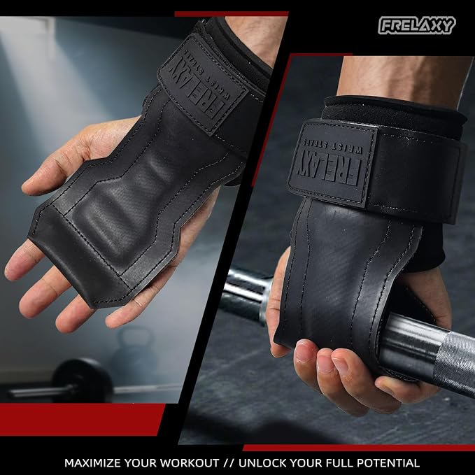 Frelaxy Lifting Wrist Straps, Rubber Weight Lifting Grips for Deadlifts | Non-slip rubber palm, Full palm protection, Neoprene wrist padding, Enhanced grip support, Pull ups rows lat pulldowns