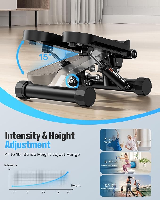 SPORTSROYALS Stair Stepper,Twist/Mini Stepper for Exercise at Home,Step Machine with Resistance Bands for Full Body Workout, 350lbs+ Capacity