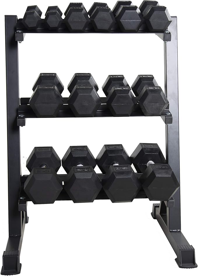 CAP 280 LB, 550 LB, 1200 LB Dumbbell Set with Horizontal 2-3 Tier Rack, Rubber Hex Free Weights, Home Gym Weight Set for Strength Training