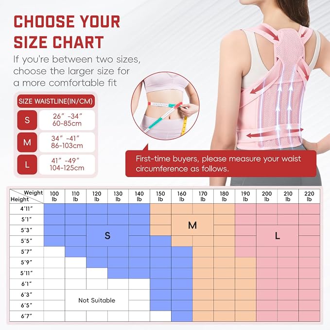 Posture Corrector for Women & Men, Adjustable Back Brace Shoulder Straightener with Full Back Support for Upper & Lower Back Pain, Spine Alignment, Hunchback & Scoliosis Relief (Large, Pink)