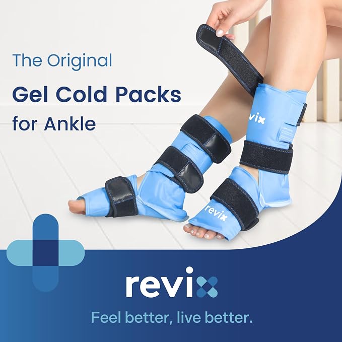 REVIX Foot & Ankle Ice Pack Wrap, Hands-Free Design, 2 Packs | Heel Ice Wrap with 3 Adjustable Straps, Reusable Gel Cold Compression for Plantar Fasciitis, Post-Workout Recovery