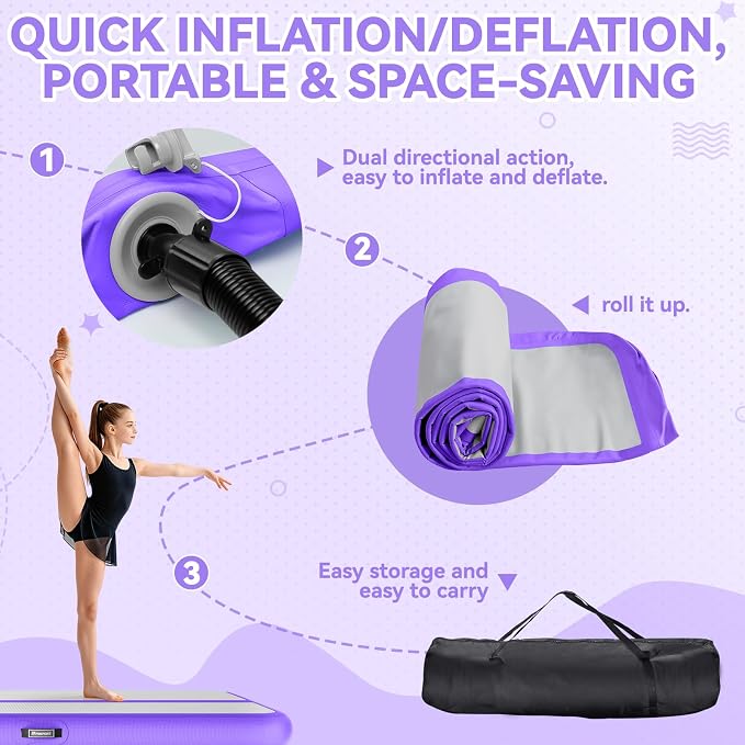 FBSPORT 6.6ft/10ft/13ft/16ft/20ft Inflatable Air Gymnastics Training Mat | 4/6/8 inches Thickness Inflatable Mat, with Electric Pump, Suitable for Home Training/Cheerleading/Yoga/Water