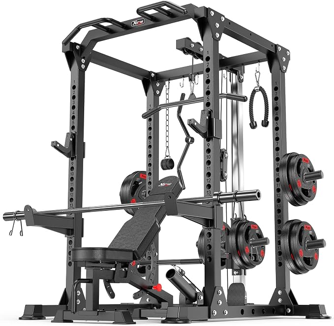 Power Rack Power Cage Multi-Function Squat Rack with Cable Crossover System Selectable More Training Attachment Power Rack for Garage & Home Gym