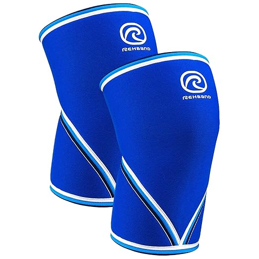 Rehband 7051 Classic 7mm V-Knee-Sleeve for Weightlifting, Competition Grade Powerlifting Knee Sleeve, Compression Sleeve for Crossfit, Squats, Gym, Colour:Blue - 1 Pair, Size:X-Large