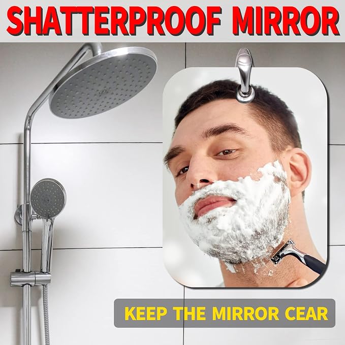 Shaving Mirror, Unbreakable Shower Mirrors, (Medium,(6 inches x8 inches) Bathroom Handheld Mirror for Men and Women Portable Camping Travel Mirrors,Frameless Handheld for Makeup, Silver