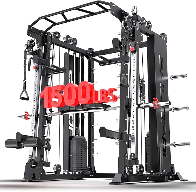 XGSW Smith Machine with Weight Stack, Multi-Function Squat Rack Power Cage with Cable Crossover System, for Home Gym