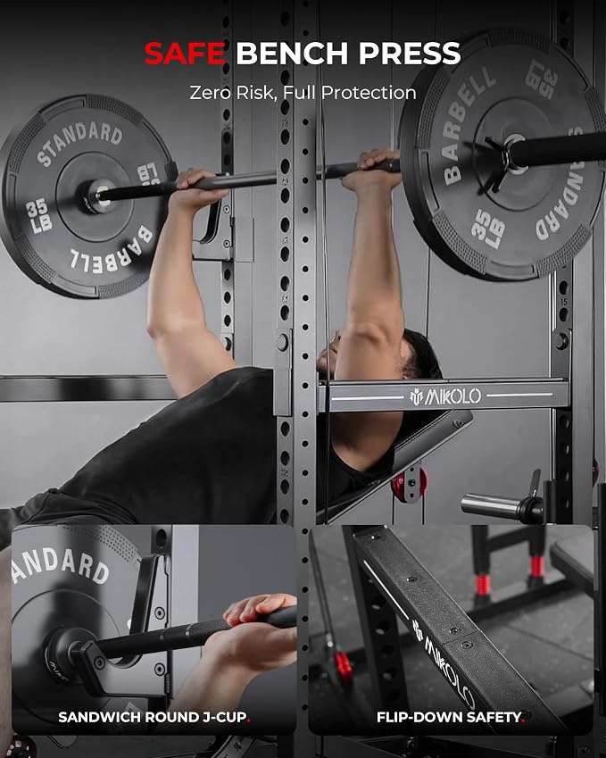 Mikolo K6 2.0 Power Cage, Power Rack with Cable Crossover System, 2000LBS Squat Rack with LAT Pull Down System, Functional Trainer with Aluminum Pulley System for Home Gym