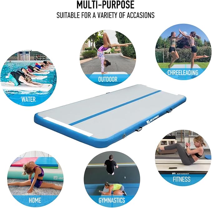 AKSPORT Gymnastics Air Mat Tumble Track Tumbling Mat Inflatable Floor Mats with Air Pump for Home Use/Tumble/Gym/Training/Cheerleading/Parkour/Beach/Park/Water