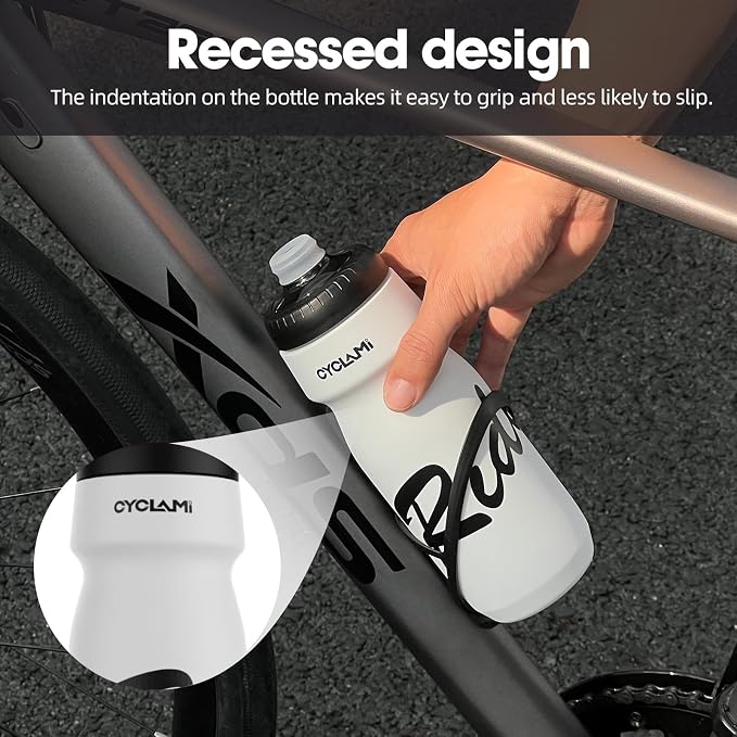 Bike Water Bottle 22oz/650ml Cycling Squeeze Water Bottle BPA Free Leakproof Easy-Squeeze Sports Bottles for Bicycle Gym Camping Hiking Domestique White