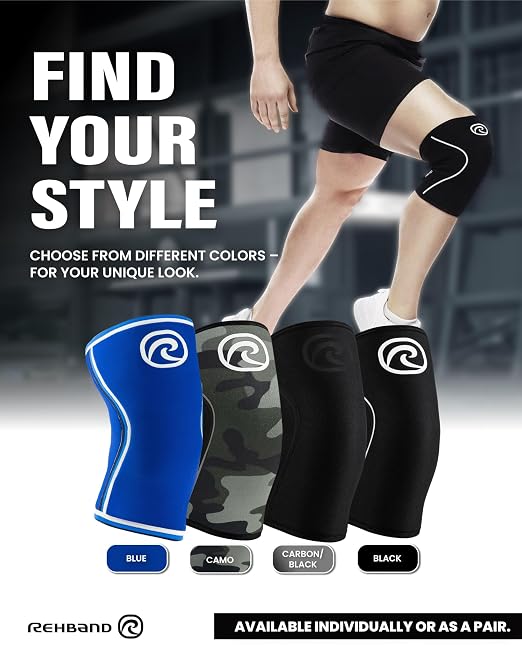 Rehband 7mm Power Max Knee Compression Sleeve for Strength Sports, Competition Grade, Neoprene Knee Sleeves for Bodybuilding & Heavy Powerlifting, Colour:Black - 1 Pair, Size:Medium