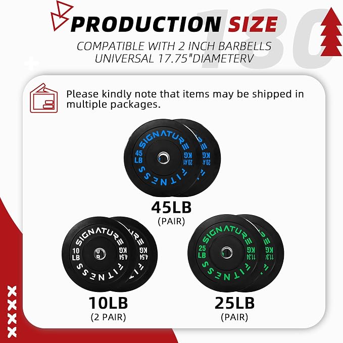 Fitvids 2-Inch Olympic Rubber Weight Plates Sets, Bumper Plates Set with Barbell for Strength Training, 180-390 Lbs Multiple Options