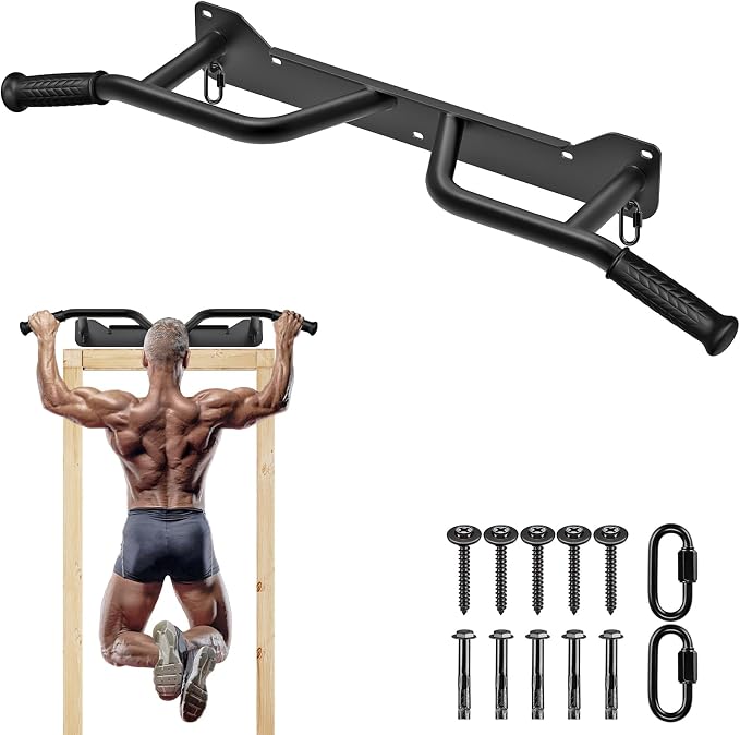SELEWARE Heavy Duty Welded Pull Up Bar Wall/Joist/Ceiling Mount Chin Up Bar | Multifunctional Pull-up Bars w/Resistance Band Hooks for Home Gym Strength Training, Sturdy Steel Construction Support 500 lb