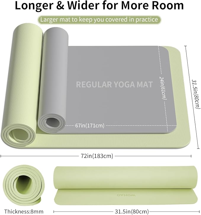 Extra Wide & Thick 8mm Yoga Mat, 72"x31.5" | Large Non Slip Exercise Mat, Premium POE Material, Superior Cushioning & Stability, With Strap for Home Gym, Pilates