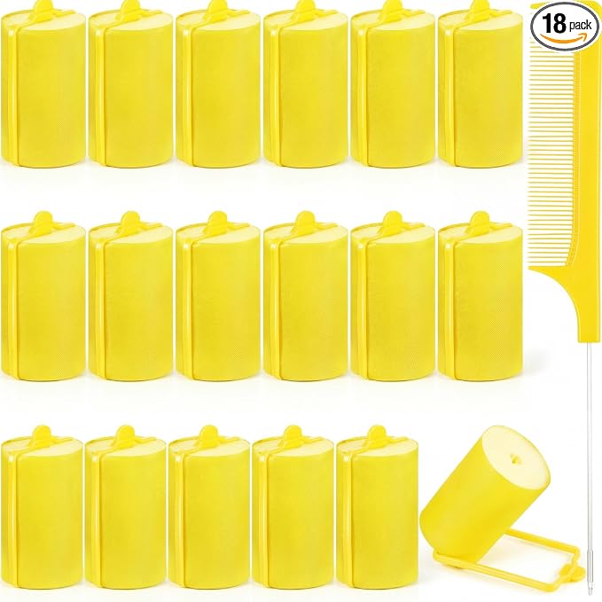 Syhood 18 Pcs Satin Rollers for Black Hair Foam Sponge Rollers Yellow Satin Wrapped Hair Curlers for Hairdressing Styling(1.42 Inch)