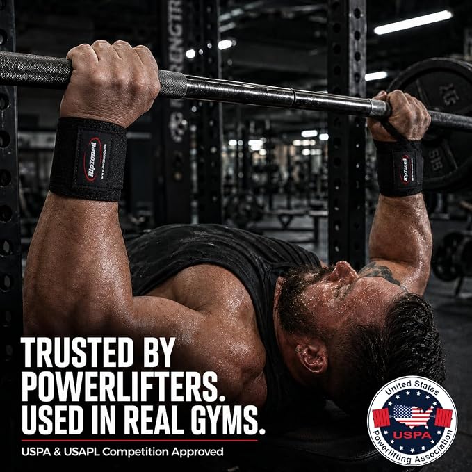 Rip Toned Wrist Wraps for Weightlifting – USPA & USAPL Approved – Stiff or Flex – 18" Gym Wrist Straps with Thumb Loop – Maximum Support for Men & Women