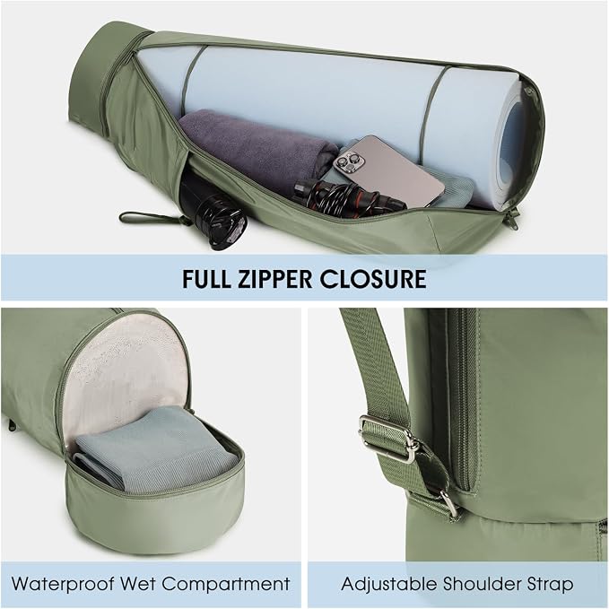 sportsnew Yoga Mat Bag, Full Zip Cargo Yoga Mat Carrier Bag with Drawstring Water Bottle Pocket and Bottom Wet Pocket, Exercise Yoga Mat Carrier Holder Multi-Functional Storage Bag Patent Pending